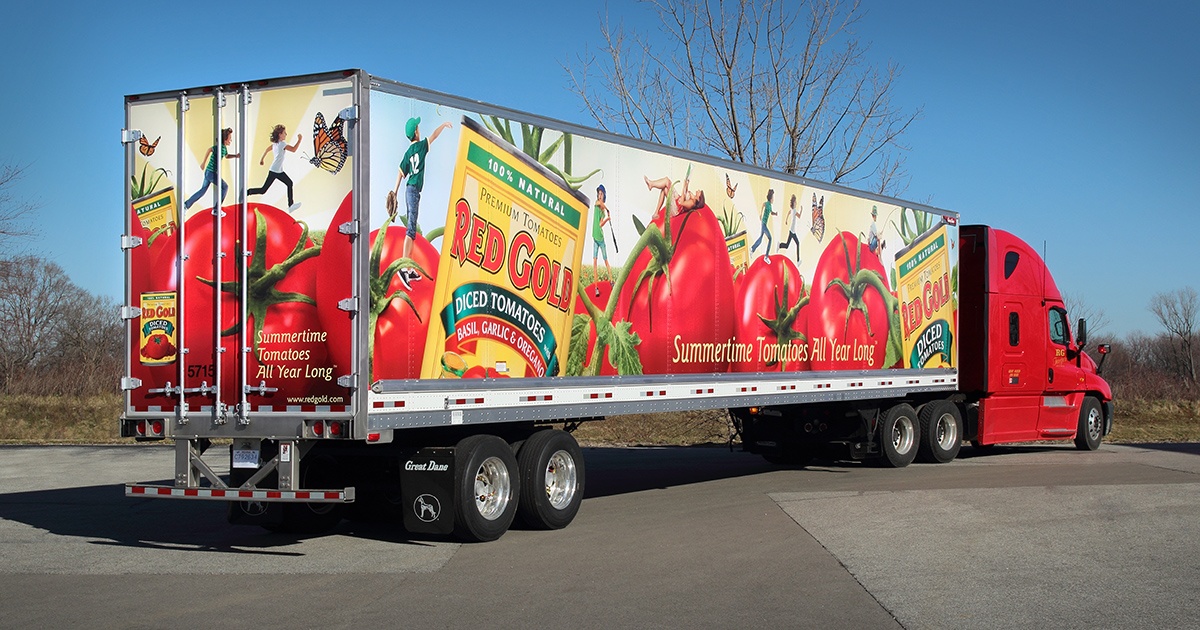 Fully Wrapped Semi Trailer with Red Gold Graphics